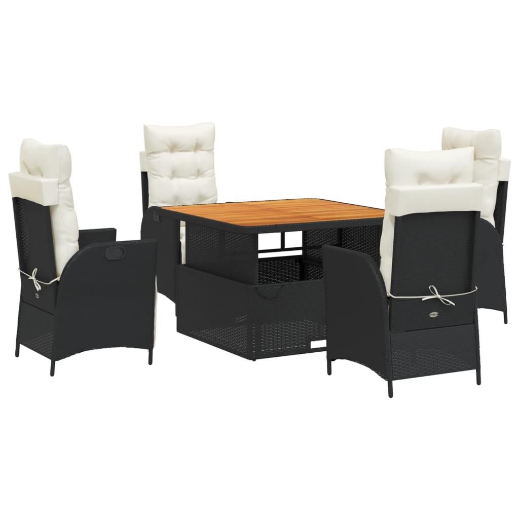 5-tlg. Garten-Essgruppe mit Kissen Schwarz Poly Rattan