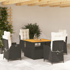 5-tlg. Garten-Essgruppe mit Kissen Schwarz Poly Rattan