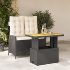 2-tlg. Garten-Essgruppe mit Kissen Schwarz Poly Rattan