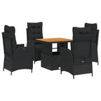 5-tlg. Garten-Essgruppe mit Kissen Schwarz Poly Rattan