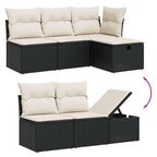 5-tlg. Garten-Sofagarnitur mit Kissen Schwarz Poly Rattan