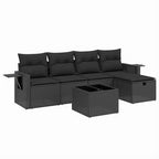 6-tlg. Garten-Sofagarnitur mit Kissen Schwarz Poly Rattan