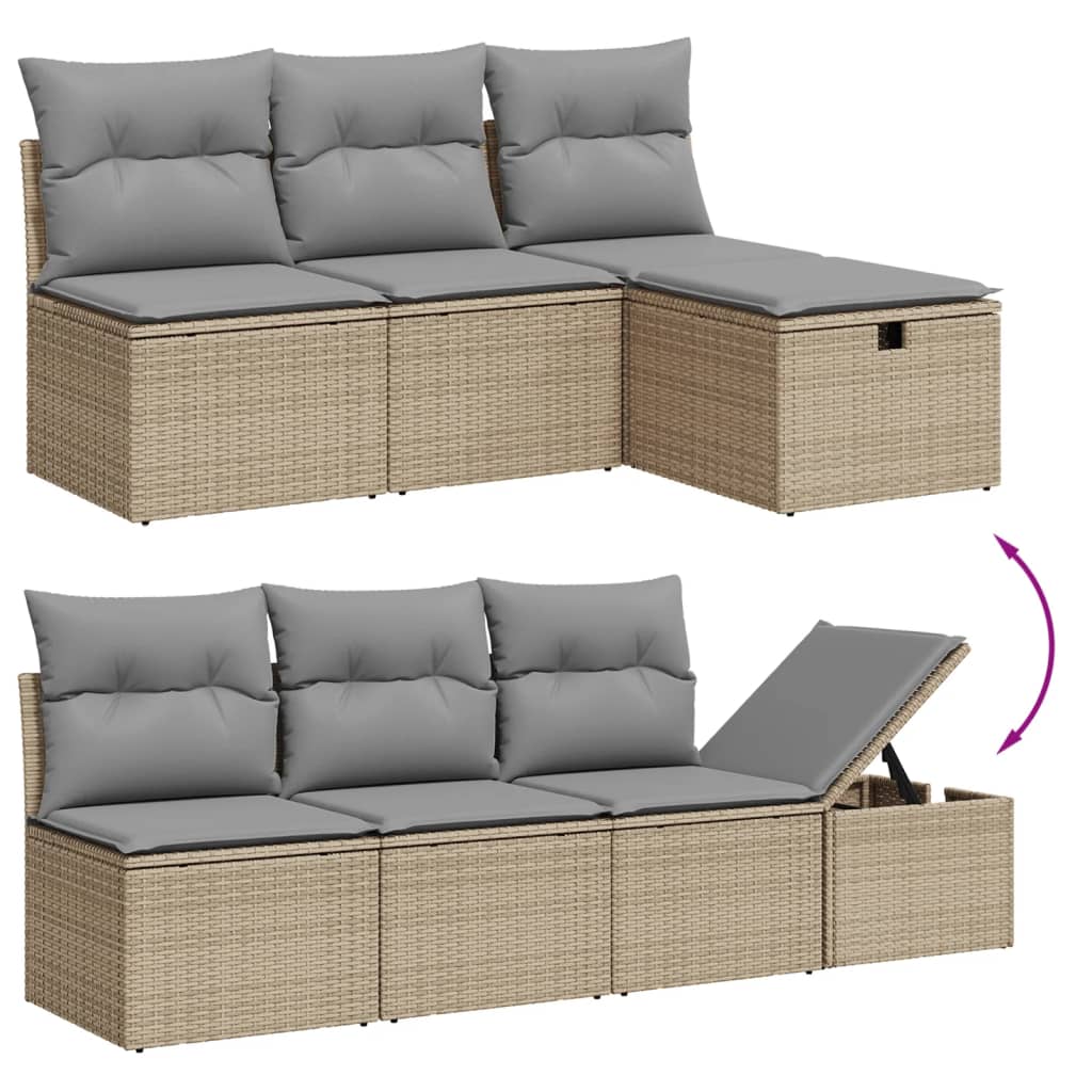 7-tlg. Garten-Sofagarnitur mit Kissen Grau Poly Rattan