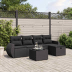 6-tlg. Garten-Sofagarnitur mit Kissen Schwarz Poly Rattan