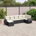 7-tlg. Garten-Sofagarnitur mit Kissen Schwarz Poly Rattan