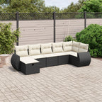 7-tlg. Garten-Sofagarnitur mit Kissen Schwarz Poly Rattan