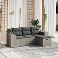 4-tlg. Garten-Sofagarnitur mit Kissen Grau Poly Rattan