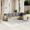7-tlg. Garten-Sofagarnitur mit Kissen Beige Poly Rattan
