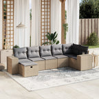 7-tlg. Garten-Sofagarnitur mit Kissen Beige Poly Rattan
