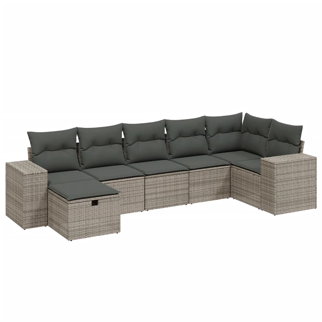7-tlg. Garten-Sofagarnitur mit Kissen Grau Poly Rattan