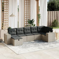 7-tlg. Garten-Sofagarnitur mit Kissen Grau Poly Rattan