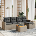 6-tlg. Garten-Sofagarnitur mit Kissen Grau Poly Rattan