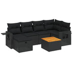 7-tlg. Garten-Sofagarnitur mit Kissen Schwarz Poly Rattan