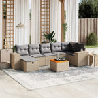 8-tlg. Garten-Sofagarnitur mit Kissen Beige Poly Rattan