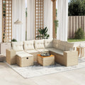 8-tlg. Garten-Sofagarnitur mit Kissen Beige Poly Rattan
