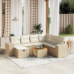 8-tlg. Garten-Sofagarnitur mit Kissen Beige Poly Rattan