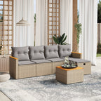 6-tlg. Garten-Sofagarnitur mit Kissen Beige Poly Rattan