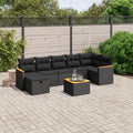 8-tlg. Garten-Sofagarnitur mit Kissen Schwarz Poly Rattan