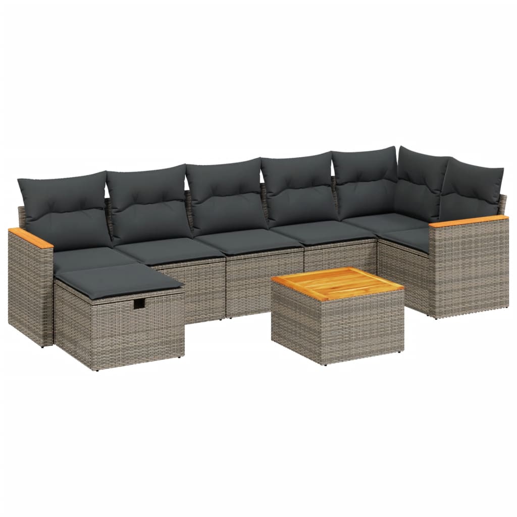 8-tlg. Garten-Sofagarnitur mit Kissen Grau Poly Rattan