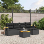6-tlg. Garten-Sofagarnitur mit Kissen Schwarz Poly Rattan