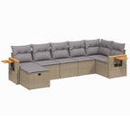 7-tlg. Garten-Sofagarnitur mit Kissen Beige Poly Rattan