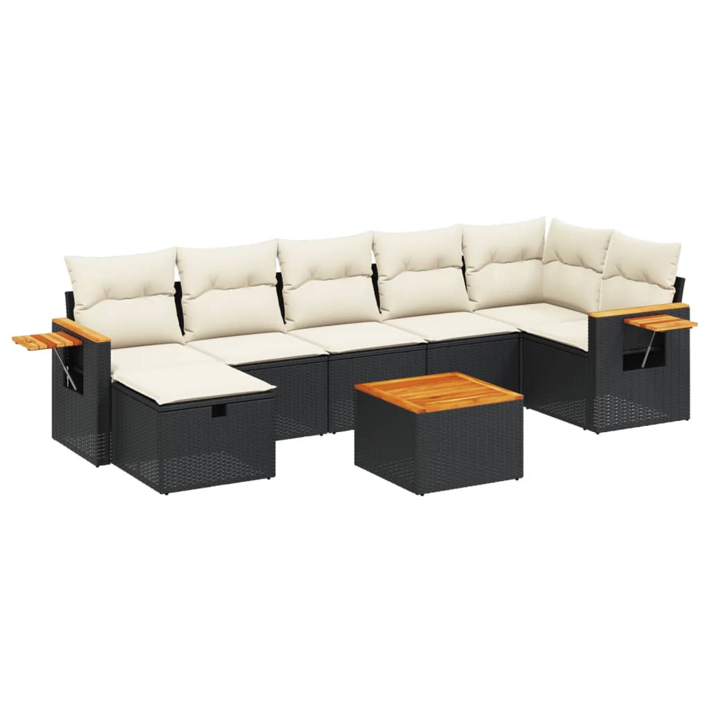 8-tlg. Garten-Sofagarnitur mit Kissen Schwarz Poly Rattan