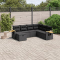 7-tlg. Garten-Sofagarnitur mit Kissen Schwarz Poly Rattan