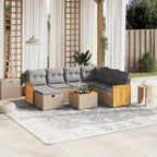 8-tlg. Garten-Sofagarnitur mit Kissen Beige Poly Rattan