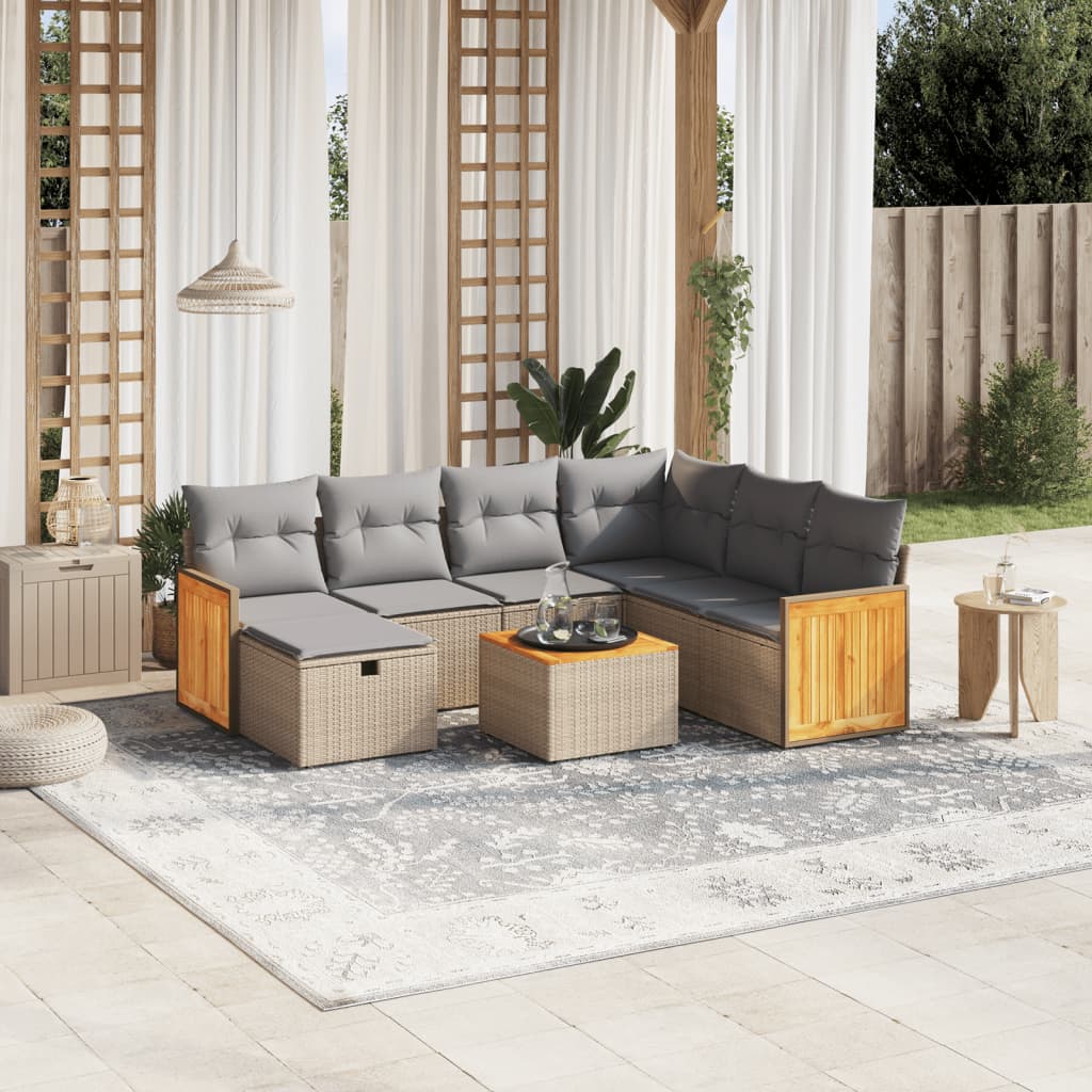 8-tlg. Garten-Sofagarnitur mit Kissen Beige Poly Rattan