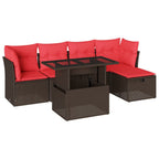 6-teiliges Gartensofa-Set mit Kissen, braun, Polyrattan