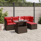 6-teiliges Gartensofa-Set mit Kissen, braun, Polyrattan