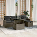 6-tlg. Garten-Sofagarnitur mit Kissen Grau Poly Rattan