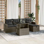 6-tlg. Garten-Sofagarnitur mit Kissen Grau Poly Rattan