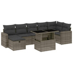 8-tlg. Garten-Sofagarnitur mit Kissen Grau Poly Rattan