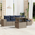 6-teiliges Gartensofa-Set mit Kissen, grau, Polyrattan
