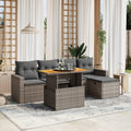 6-tlg. Garten-Sofagarnitur mit Kissen Grau Poly Rattan