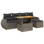 6-tlg. Garten-Sofagarnitur mit Kissen Grau Poly Rattan
