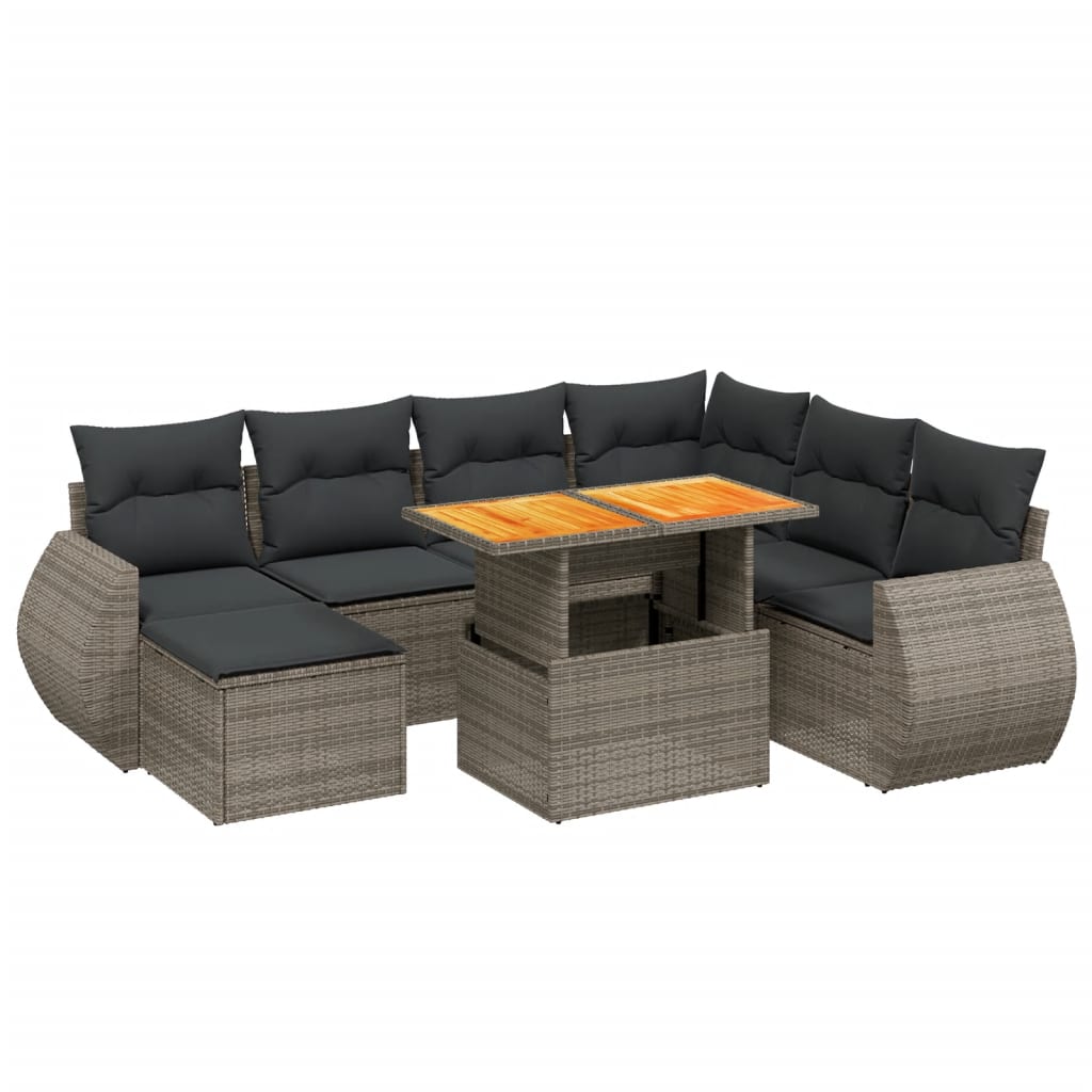 8-tlg. Garten-Sofagarnitur mit Kissen Grau Poly Rattan