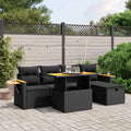 6-tlg. Garten-Sofagarnitur mit Kissen Schwarz Poly Rattan