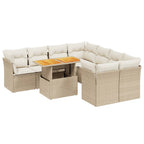9-tlg. Garten-Sofagarnitur mit Kissen Beige Poly Rattan
