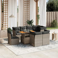 9-tlg. Garten-Sofagarnitur mit Kissen Grau Poly Rattan
