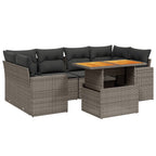 7-tlg. Garten-Sofagarnitur mit Kissen Grau Poly Rattan