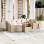 8-tlg. Garten-Sofagarnitur mit Kissen Beige Poly Rattan