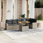 7-tlg. Garten-Sofagarnitur mit Kissen Grau Poly Rattan