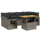 7-tlg. Garten-Sofagarnitur mit Kissen Grau Poly Rattan