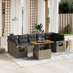 8-tlg. Garten-Sofagarnitur mit Kissen Grau Poly Rattan