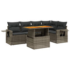 6-tlg. Garten-Sofagarnitur mit Kissen Grau Poly Rattan