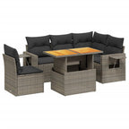 6-tlg. Garten-Sofagarnitur mit Kissen Grau Poly Rattan