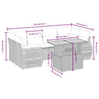 7-tlg. Garten-Sofagarnitur mit Kissen Schwarz Poly Rattan