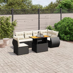 7-tlg. Garten-Sofagarnitur mit Kissen Schwarz Poly Rattan